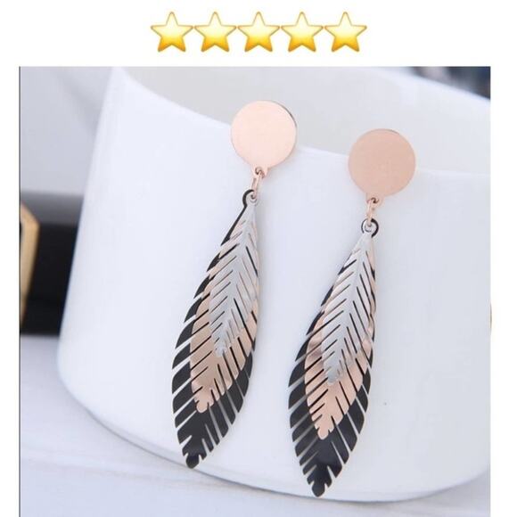 2/$30 NEW Boho Silver Rose Gold Black Feather Earrings 129 - Picture 3 of 9